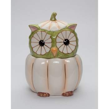 Kevins Gift Shoppe Ceramic White Pumpkin Owl Candy Jar
