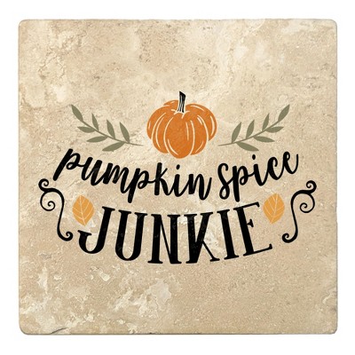 Christmas by Krebs Set of 4 Ivory and Black "pumpkin spice JUNKIE" Square Coasters 4"