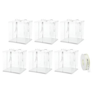 Unique Bargains 6 Pcs Birthday Parties Wedding Clear Tall Cake Box with Ribbon 1 Pc - 1 of 4