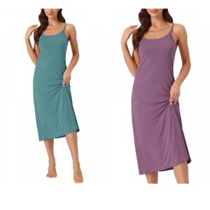 INSPIRE CHIC Women's 2 Pcs Nightgown Sleeveless Spaghetti Strap Midi Cami Camisole Full Slip Under Dress - 1 of 4