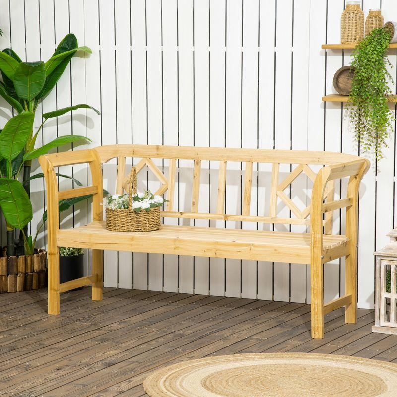 Outsunny Three-Seater Outdoor Patio Bench, Three-Person Wooden Bench with Wingback Backrest and Armrests, Slatted Seat, 2 of 7
