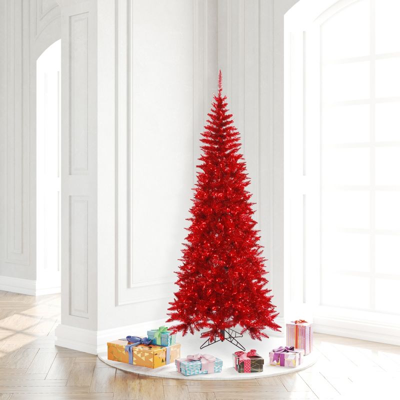 Vickerman Red Tinsel Fir Slim Artificial Christmas Tree, 3 of 4