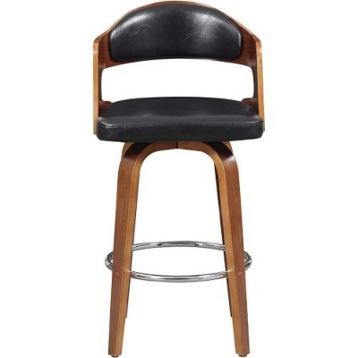 Black Wood Faux Leather 27" Mid-Century Bar Seat Height Swivel Bar Stool