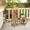 Costway 6-tier 6 Potted Rolling Plant Stand Wooden Storage Display Shelf Rack with Wheels - 2 of 4