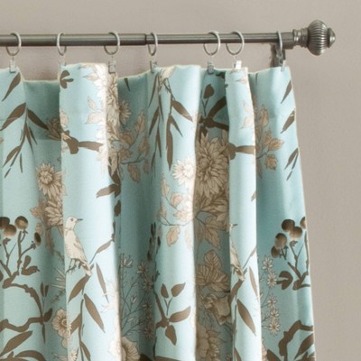 Blue Botanical Garden Polyester Room Darkening Curtain Pair