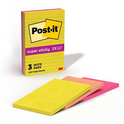 Post-it Super Sticky Notes 4" x 6" Summer Joy Collection Lined 90 Sheet/Pad 3 Pads/Pack (660-3SSJOY)
