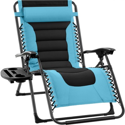 Best Choice Products Oversized Zero Gravity Chair, Folding Recliner w/ Removable Cushion, Side Tray - Graphite Blue