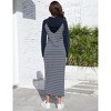 Women Stripe Pocket Knee Length Slim Casual Pullover Hoodie Maxi Dress Long Sleeve Drawstring Sweatshirt Dresses - 2 of 4