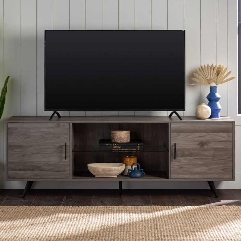 2 Door Mid-Century Modern Wood Storage TV Stand for TVs up to 80"  - Saracina Home, 3 of 16