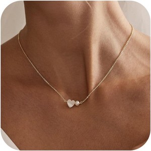 Gold Plated Pearl Lariat Necklace for Women, Dainty Beaded Drop Choker Vintage Style heart pearl necklace - 1 of 4