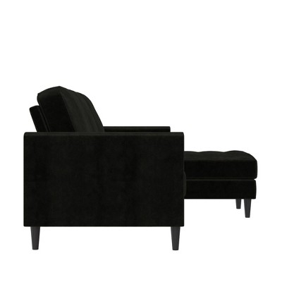 Strummer 81.63" Black Velvet Reversible Sectional Sofa with Ottoman
