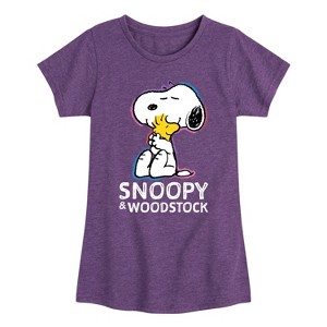 Girls' - Peanuts - Snoopy And Woodstock Fitted Short Sleeve Graphic T-Shirt - 1 of 4