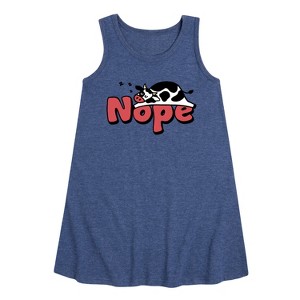 Girls' - Instant Message - Nope Sleeping Cow Graphic Sleeveless Aline Dress - 1 of 4