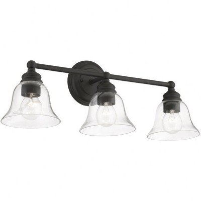 Moreland Black Steel 3-Light Vanity with Hand-Blown Clear Glass