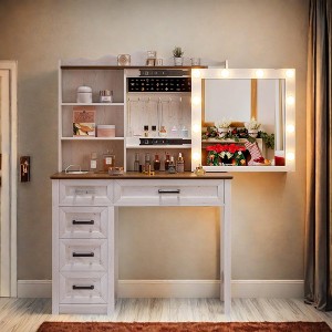 GlasFlength Vanity Tables Modern Makeup Table with Sleek Storage for Bedroom or Dressing Area, White,38.2”*15.75”*53.5" - 1 of 4