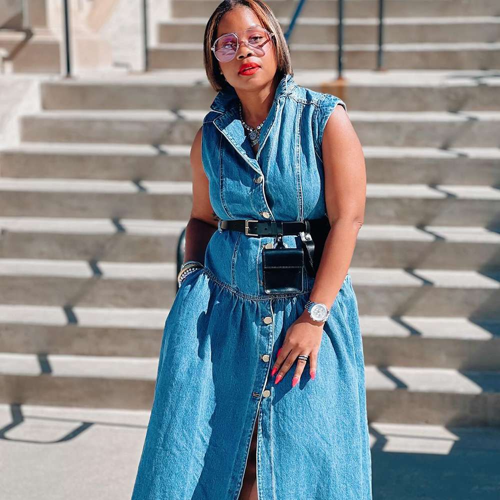 user image by @miastylevibes, Women's Sleeveless Denim Button-Front Midi Dress - Future Collective™ with Jenee Naylor Medium Wash