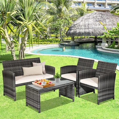 Costway 4 pc rattan patio furniture set garden lawn sofa wicker cushioned seat black hotsell