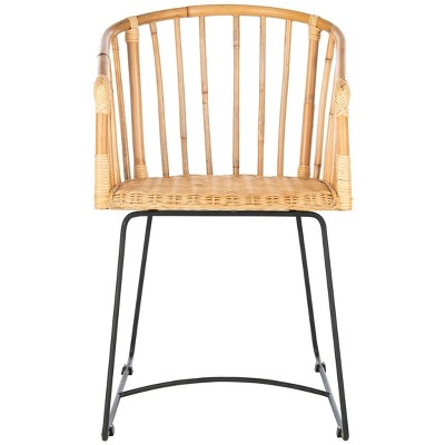 Natural Rattan Barrel Dining Chair with Black Hairpin Legs