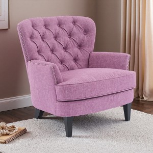 32.5" Upholstered Accent Chair with Solid Wood Legs and Nailhead Trim - 1 of 4