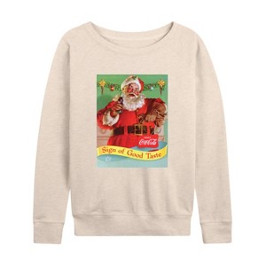Women's - Coca-Cola - Sip Of Good Taste Vintage Coca Cola Santa Lightweight French Terry Wide Neck Long Sleeve Shirt - 1 of 4
