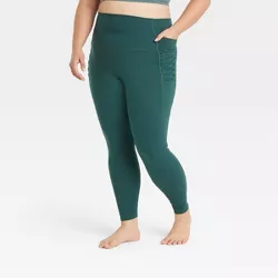 Women's Plus Size Brushed Sculpt Corded High-Rise Leggings - All in Motion™ Turquoise Green 4X