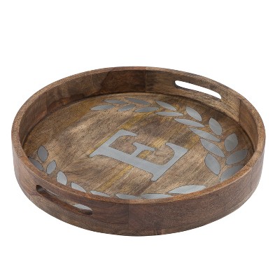 GG Collection Heritage Collection Mango Wood Round Tray With Letter "E"