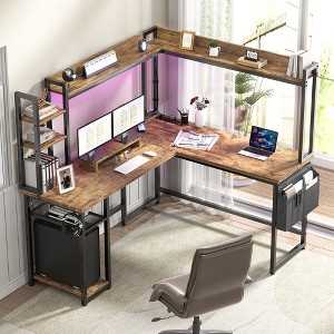 Aheaplus L Shaped Gaming Desk with Led Light & Hutch, Reversible Home Office Desk - 1 of 4