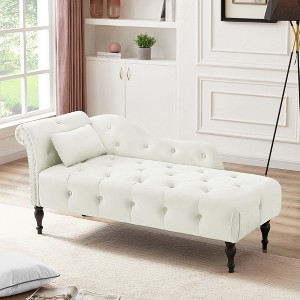 60.6" Velvet Chaise Lounge with Button Tufted Nailhead Trimmed and 1 Pillow - ModernLuxe - 1 of 4