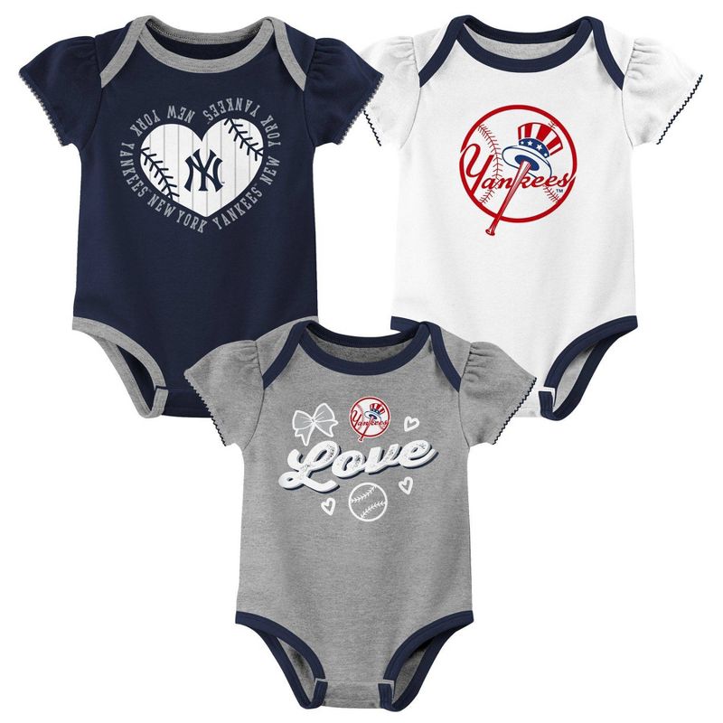 MLB New York Yankees Infant Girls&#39; 3pk Bodysuit, 1 of 5