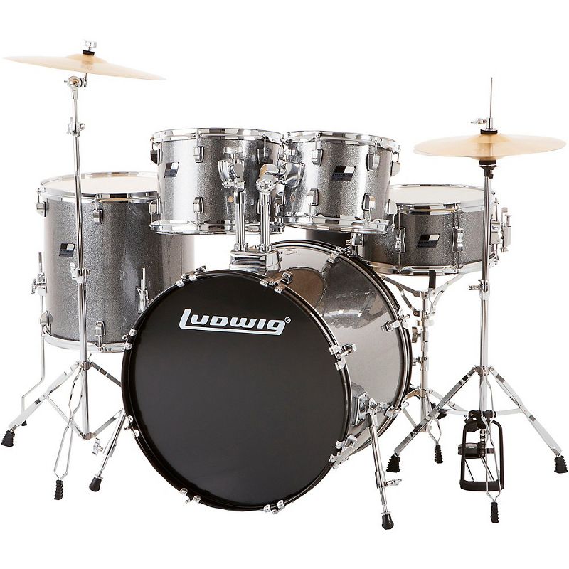 Ludwig BackBeat Complete 5-Piece Drum Set With Hardware and Cymbals Metallic Silver Sparkle, 3 of 6
