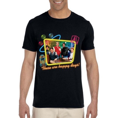 Happy Days Mens' TV Show '70s Logo Characters Fonzie Crewneck T-Shirt Black