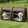 Munora 39" Portable Twin Compartment Cat Show House, Soft-Sided Pet Carrier with Removable Cushions & Storage Bag - Brown - 2 of 4