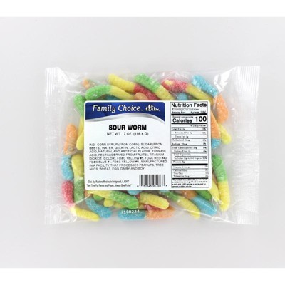 Family Choice - Gummy Worms - Sour Candy - 7 oz - Case of 12