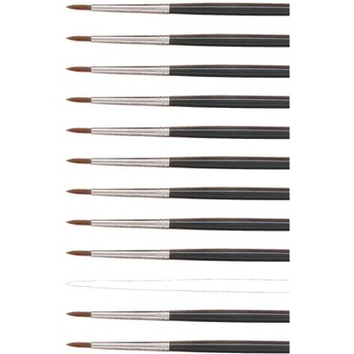 Dynasty 5800 Round Camel Hair Short Enameled Wood Handle Watercolor Paint Brush, Size 1, 3/8 in Hair, Black, pk of 12