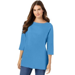 Woman Within Perfect Three-Quarter Sleeve Boatneck Tee - 1 of 4