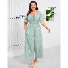 YESFASHION Womens Plus Size Casual Summer Jumpsuits Sweetheart Neck Ruffle Short Sleeve Smocked Tie Front Wide Leg Rompers with Pockets - 3 of 4