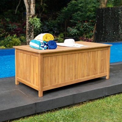 Keter Large 120 Gallon Waterproof All-weather Resistant Wood Panel Outdoor  Deck Garden Storage Box Bench - Brown : Target