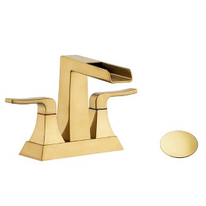 OUTSUPPLY Gold Widespread Bathroom Sink Faucet with 2 Handle Design, Rotatable Waterfall Spout, Includes Drains & Supply Lines - 1 of 4