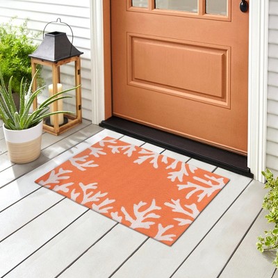 Hand-Tufted Round Orange Synthetic Coral Border Rug