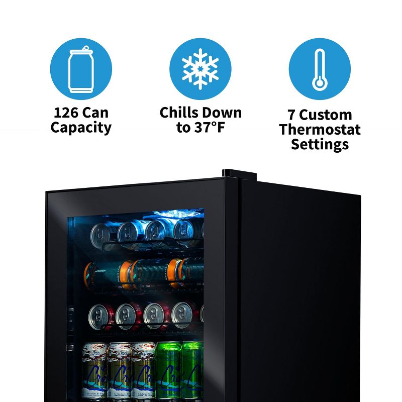 Newair 126 Can Freestanding Beverage Fridge in Onyx Black with Adjustable Shelves, Compact Drinks Cooler, Single Zone Bar Refrigerator, 4 of 17