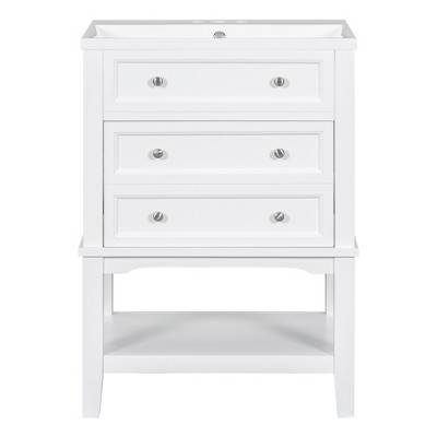 Vynxaria 24" Bathroom Vanities White Vanity Hutch with Drawer Open Shelf & Tapered Legs 34.2"H