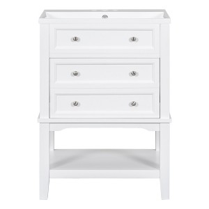 Vynxaria 24" Bathroom Vanities White Vanity Hutch with Drawer Open Shelf & Tapered Legs 34.2"H - 1 of 4