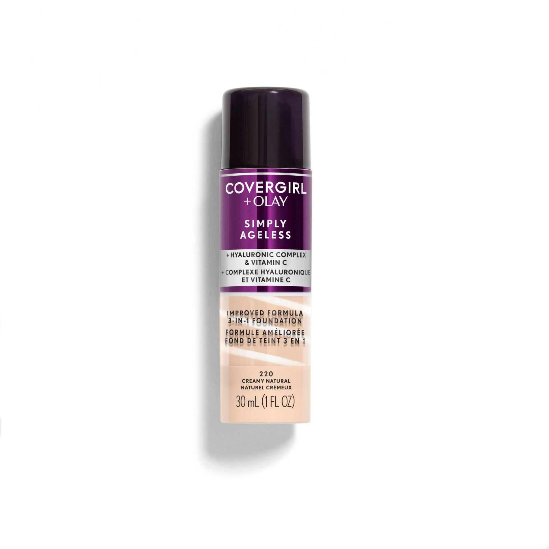 COVERGIRL + Olay Simply Ageless 3-in-1 Liquid Foundation with Hyaluronic Complex + Vitamin C - 220 Creamy Natural - 1 fl oz