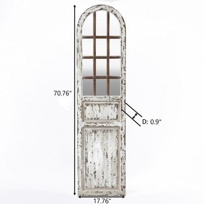 Distressed White Wood Arched Door Full-Length Mirror