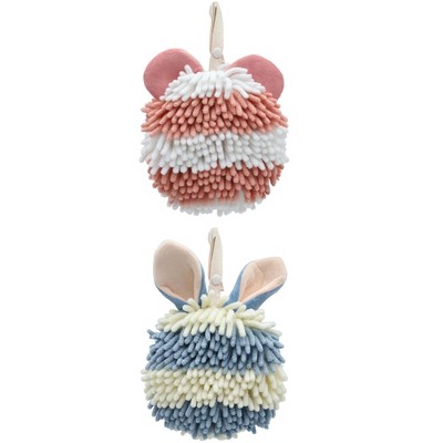 REGALWOVEN Cute Cartoon Soft Absorbent Fluffy Chenille Ball Hand Towels 2 Pcs