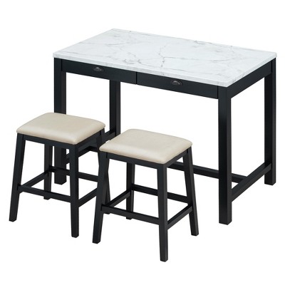 VYNXARIA 5-Piece Dining Table Set, Counter Height Modern Kitchen Table and Chairs with Storage Drawers, Marble Dining Table  for Small Space(Black)