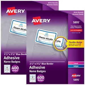 Avery Flexible Name Badges, 2-1/3" x 3-3/8", White with Blue Border, 400 per Pack, 2 Packs, 800 Removable Name Tag Stickers Total (01730) - 1 of 4