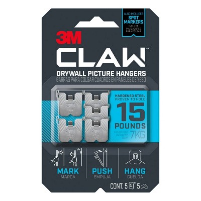 3M 15lb CLAW Drywall Picture Hanger with Temporary Spot Marker + 5 hangers and 5 markers