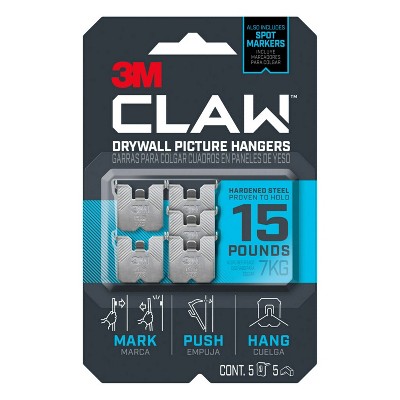 Photo 1 of 3M Claw Drywall Picture Hanger, Holds 15 lbs, 5 Hooks and 5 Spot