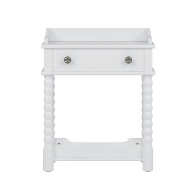 LIVAREEmlen Retro Style Nightstand with Drawer and Open Shelf for Bedroom, Bedside Table with Turned Legs and Metal Handle